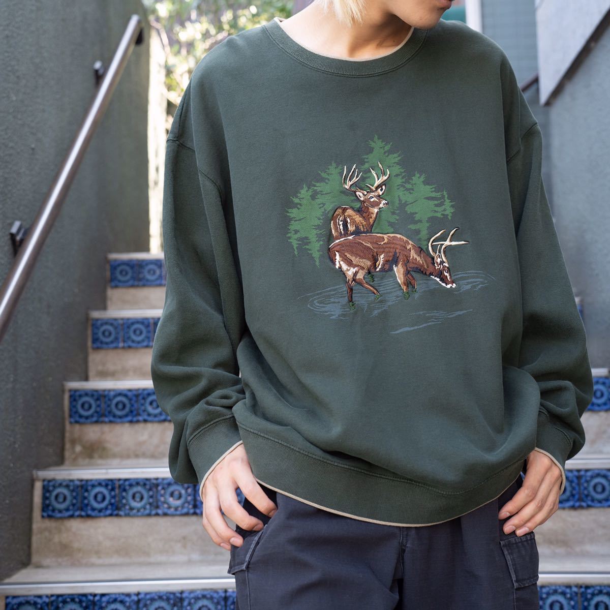 USA VINTAGE DEER PRINT SWEAT SHIRT/アメリカ古着鹿プリント