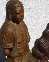 仏教美術 高さ59cmの大型作品 文殊菩薩像 獅子乗観音 のったり 寺院 仏閣 仏像 佛像 骨董品 古美術品_画像9