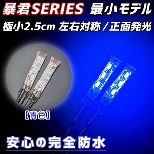 極小2.5cm ブルー 2本 正面発光 防水 暴君 LED テープ ライト ランプ 小さい 小型 ミニ 極細 極薄 12V 車 バイク スポット イルミ 青色 青 