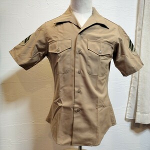 YC-169　ミリタリー系　メンズ　半袖　シャツ　サイズ 14 1/2　中古　ヴィンテージ　カーキ　海兵隊　米軍　放出品　USMC 　同梱可　難あり