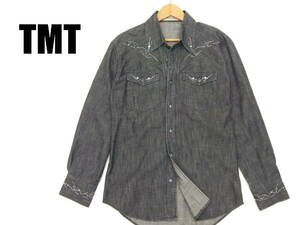 #BIGHOLIDAY# beautiful goods long sleeve shirt S size studs rhinestone car n blur - Denim big Hori te-TMT