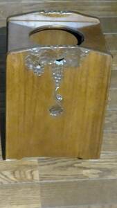 B　木製　天然木　ゴミ箱　ダストボックス（25×22×33㎝2335g）両側にブドウの彫り物