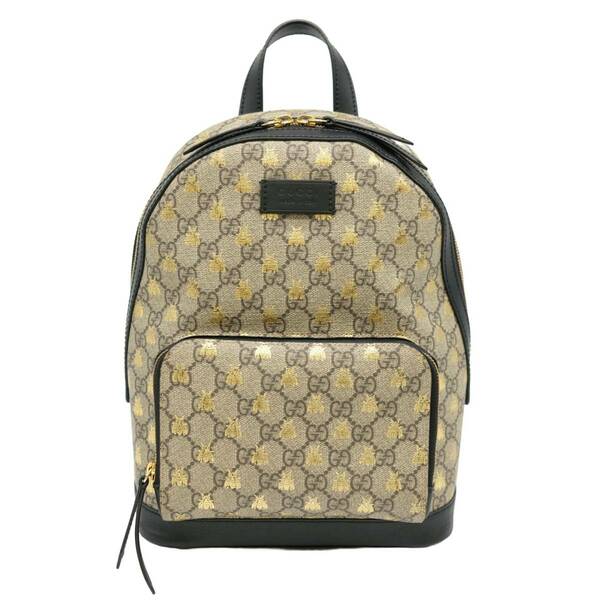 【お値引き】【美品】GUCCI グッチ GGスプリーム ビー リュックサック バックパック PVC レザー ベージュ ゴールド 427042