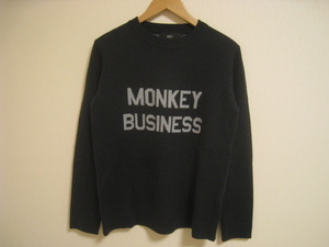 AZUL by moussy アズールバイマウジー 薄手ニット セーター 長袖 プリント MONKEY BUSINESS 黒 ブラック サイズS