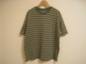 GAP ギャップ ボーダーTシャツ 半袖 緑×ベージュ グリーン サイズL