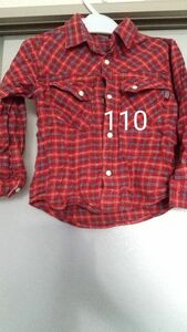 長袖シャツ　 ネルシャツ　110 赤　チェック　上着　アウター　ポケット　男女兼用