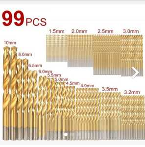 ドリルビット 99本 セット 鉄工 木工 ドリル刃 キリ 工具 1.5mm〜10.0mm HSS鋼 ハイス鋼 チタンコーティング98