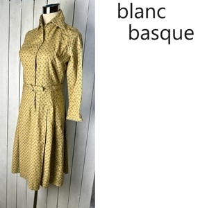 blanc basque ブランバスク レトロ小花柄 ベルト付き コットンロングワンピオース 38 黄土色 日本製 秋冬春 アースカラー M 総柄 ★215