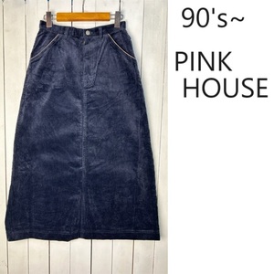 90s~ PINK HOUSE futoshi . вельвет длинная юбка M темно синий Pink House макси длина Old Vintage осень-зима весна retro *307