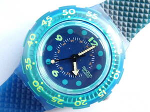  unused battery replaced beautiful goods Swatch Swatch the first period 1991 year of model scuba blue moon BLUE MOON product number SDN100 belt. top and bottom . color difference equipped 