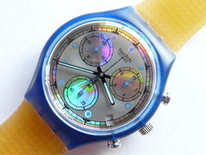  unused battery replaced Swatch Swatch 1994 year Chrono Pearl Frame product number SCN401 4 hour person direction . Date display equipped small type 3 hands part . spherical surface form 