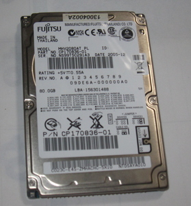 Fujitsu　MHV2080AT　80.0GB　2.5インチHDD 中古品