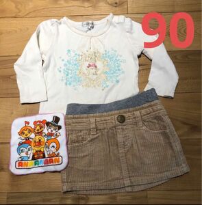 90 女の子　まとめ売り　ロンT スカート　アンパンマン ハンカチ　コーデュロイ