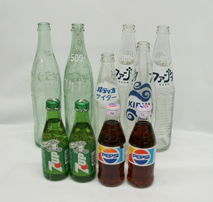 昭和レトロ◎当時物 飲料瓶 10本セット 空き瓶6/未開封飲料入4　500ml コカ・コーラ パティオ　200ml 7UP ペプシ 他　札幌市 豊平区