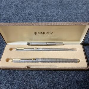 【美品】PARKER パーカー 75 シズレ 万年筆 ボールペン セット スターリングシルバー 925 コンバーター付き 14K XF