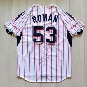 【レア　サイン】ヤクルト　スワローズ　ロマン　ホーム　ユニフォーム　ゼット　フリー　XL