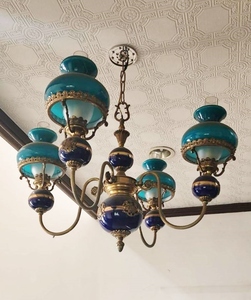 [A1003] National 4 light chandelier antique retro green glass glass Asian receipt limitation Tokyo Tama 