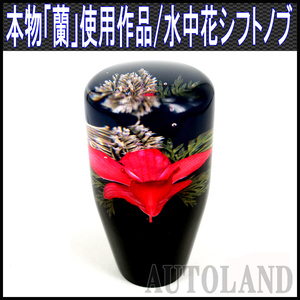 水中花シフトノブ 赤色 本物蘭生花使用 90mm 9cmサイズ