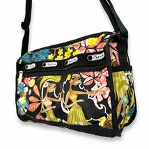 希少■LeSportsac (レスポートサック) HAWAII ハワイ限定 ワヒネフラ デラックス ショルダー サッチェル バッグ マルチカラー フラガール_画像6