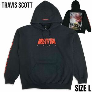 稀少■国内未入荷 TRAVIS SCOTT (トラビススコット) BIRDS EYE VIEW TOUR FEAR THE FLOCK 長袖 スウェット パーカー 黒 ブラック L