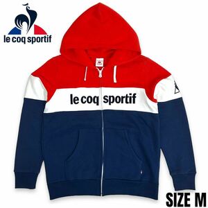 国内正規品■LECOQ SPORTIF (ルコック スポルティフ) フェルトロゴ 長袖 スウェットパーカー トリコロール 紺白赤 M アメカジ 古着