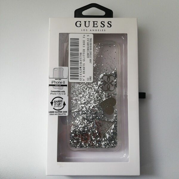GUESS　iPhone8　iPhone　シルバー　クリア　透明　スマホケース　アイフォン　ケース　カバー　ロゴ　キラキラ　銀