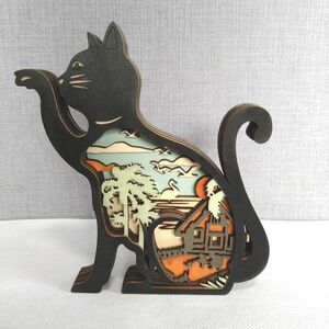 ネコ オブジェ 置物 インテリア 猫雑貨 木製 CAT 