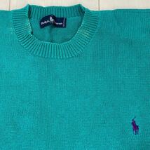 希少　レア　90s　RALPH LAUREN　ラルフローレン　半袖　サマーニット　コットンセーター　グリーン　レディース　Mサイズ　刺繍　鹿子_画像3