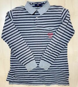 90s　POLO SPORT RALPH LAUREN　ポロスポーツ ラルフローレン　ボーダー柄　長袖　ポロシャツ　メンズ　Lサイズ　星条旗ロゴ　レトロ　古着