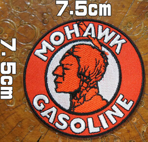 刺繍アイロン アメカジワッペン 【MOHAWK GASOLINE/モホークガソリン】インディアン 赤 ネイティブアメリカン パッチ