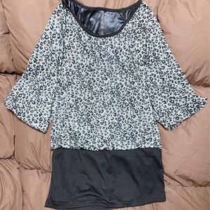 span de jc スパンドジェーシー レディース レオパード 豹 ヒョウ柄 バイカラー チュニック ミニワンピ 大人 セクシー