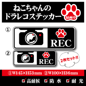 【猫ちゃんのドラレコステッカー・2枚セット】ドライブレコーダーステッカー／防犯カメラステッカー