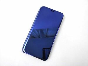 iPhone 11 Pro用 鏡面 手帳型ミラーフリップケース カバー 半透明 ブルー