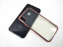 iPhone X用 クリアケース ソフトカバー TPU 透明 電解メタル 電着 高品質 ローズゴールド_画像7