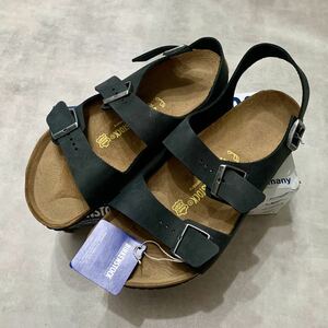 新品 BIRKENSTOCK ビルケンシュトック MILANO ミラノ Black ブラック オイルド レザー サンダル 45 29cm 黒