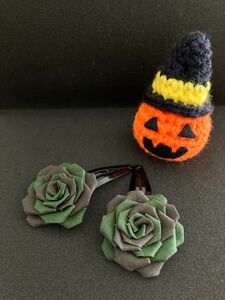 薔薇のパッチン留め ハロウィンver(グリーン・ブラック)ハンドメイド