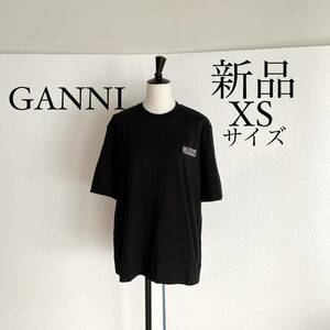 GANNIga knee with logo short sleeves T-shirt cut and sewn black XS size 
