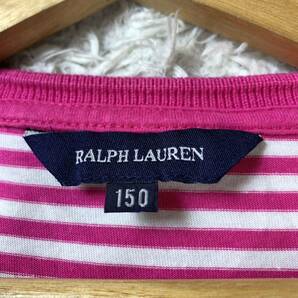 RALPH LAUREN ラルフローレン 長袖Tシャツ ロンT ホワイト ピンク ボーダー 刺繍 M相当 150 YA4657の画像4