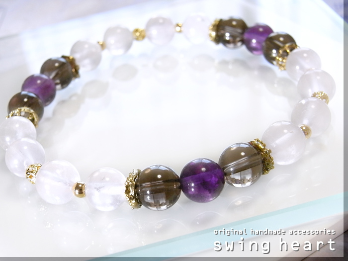 Bracelet Fluorite Violette + Quartz Fumé + Quartz Rose, Fait main, Accessoires (pour femmes), autres