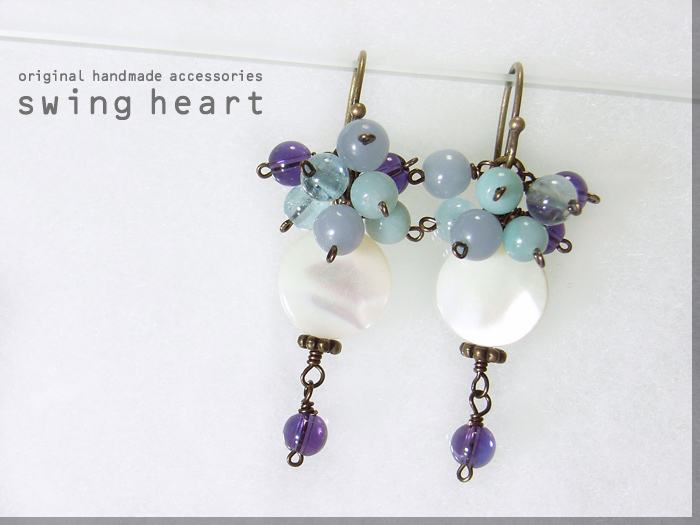 珍珠母贝 + 紫水晶 + 海蓝宝石 + 天河石 + 天使石耳环, 手工制作的, 配饰(女士), 耳环, 耳环