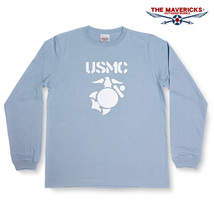 ミリタリー 長袖Tシャツ XXL メンズ MAVEVICKS ブランド 綿 USMC 米海兵隊 マリンモデル ブルーグレー 水色 3L_画像1