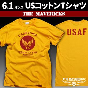 Tシャツ メンズ L 半袖 ミリタリー アメカジ USAF エアフォース MAVERICKS ブランド 黄 イエロー