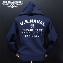 ミリタリー ジップアップ スウェット パーカー XL 裏起毛 メンズ 米海軍 REPAIR BASE ネイビー THE MAVERICKS ブランド_画像3