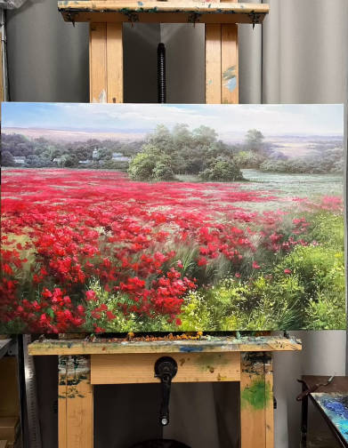 ★★ Rein handgemaltes Landschaftsölgemälde, Titel der Arbeit: Blumen und das Meer auf dem Land, Die Größe beträgt 60 x 90 cm. Dies ist ein vollständig handgemaltes Gemälde., Kunstwerk, Malerei, Andere