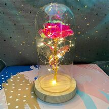 クリスマス　プレゼント 永遠の花　ガラスカバー LED発光　バレンタイン　ローズ 置物 R608_画像1