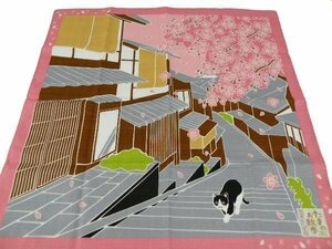 ■風呂敷■ たまのお散歩 綿 シャンタン 小風呂敷 桜　【尺三巾 ねこ 猫 ネコ お弁当包み 日本製 季節柄 ４月 春】