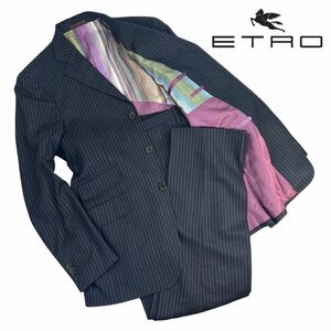 定価35万 人気 ETRO エトロ スーツ セットアップ サイズ48/L相当 ネイビー ストライプ柄 イタリア製 各所虫食い有 秋冬 最高級品 A2821