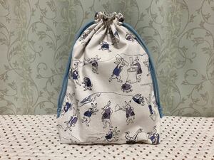 巾着袋　巾着　縦長　鳥獣戯画風　drawstring bag handcrafted ハンドメイド