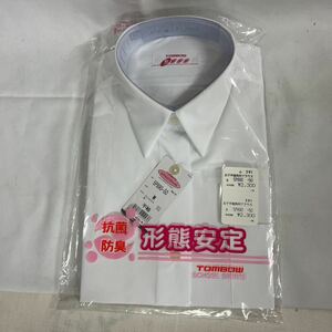 ①新品／未使用 女子半袖角衿ブラウス Mサイズ 形状安定 抗菌 防臭 制服 トンボ TOMBO スクールブラウス 白