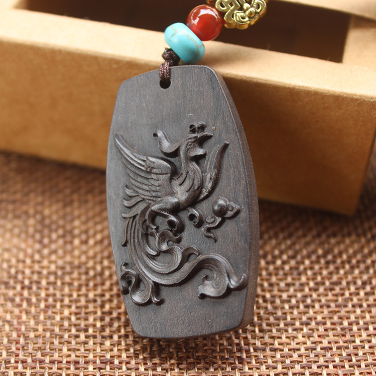 [Ebony Wood Carving Netsuke] ◆Phoenix◆ Natural/Natural Wooden/Handmade/Handmade/Designed Carving/Keychain/Strap/Present/Good Luck Feng Shui and Evil Protection, antique, collection, Craft, woodworking, bamboo crafts